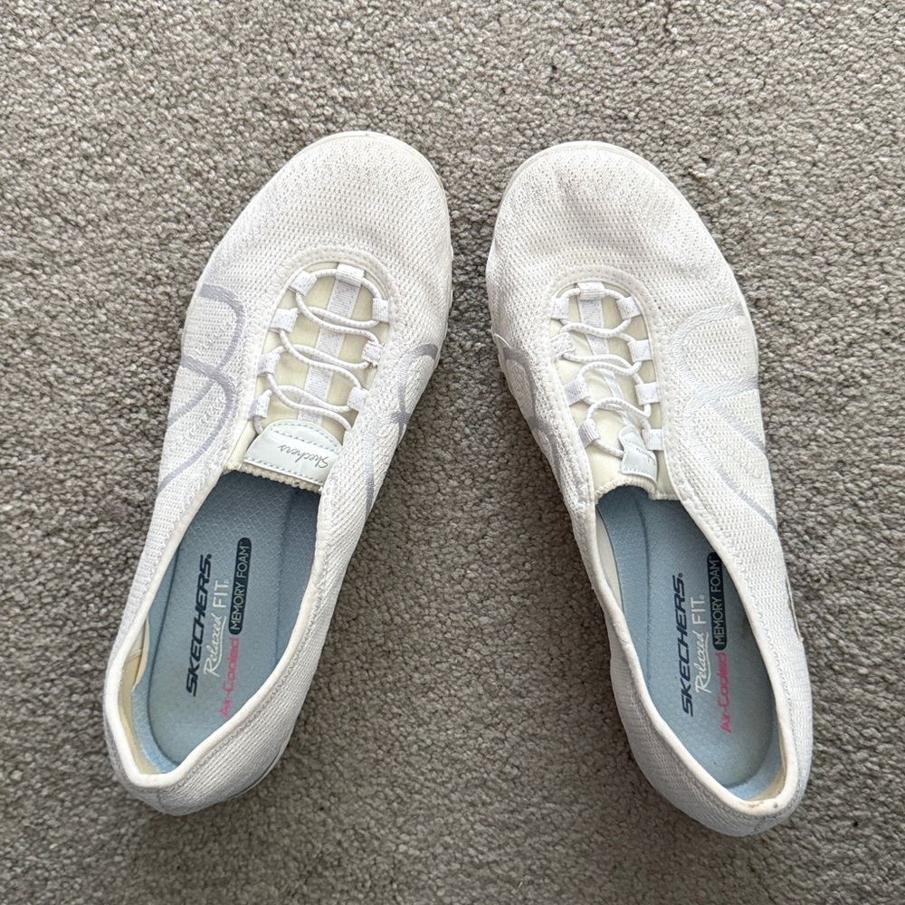 Skechers White Mesh Slip-On Shoes